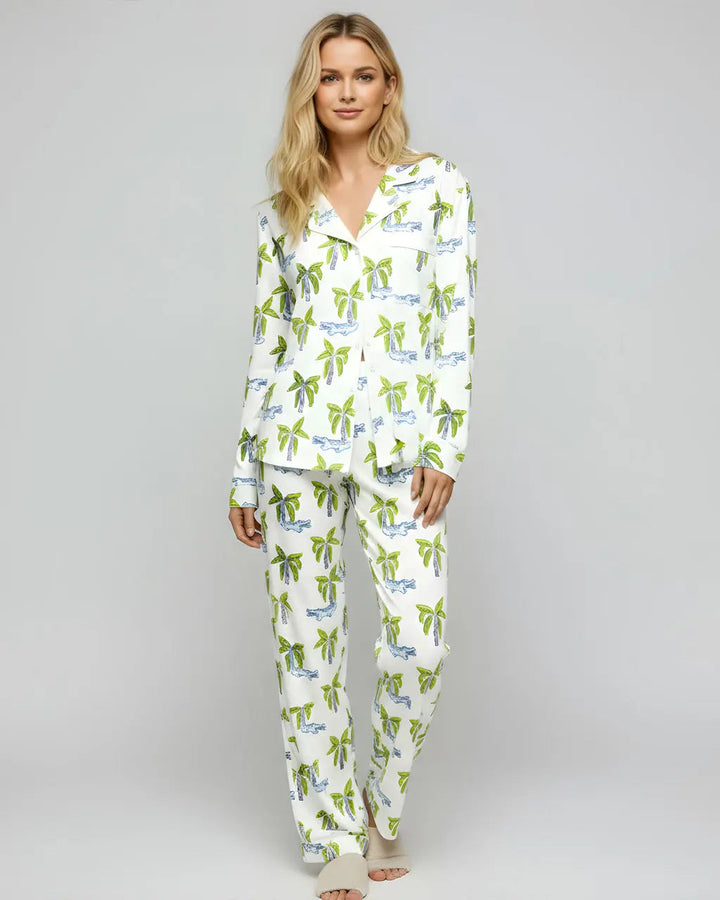 SOLACE CHICCrocodile Palm Tree Print Pajama Set