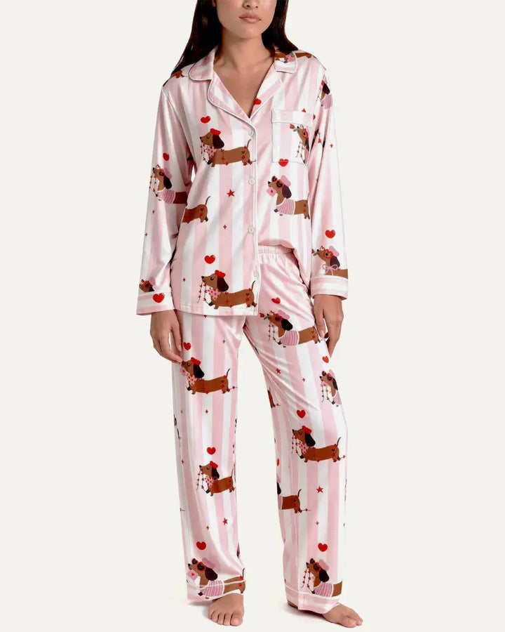 SOLACE CHICGroovy Dachshund Heart Print Pajama Set