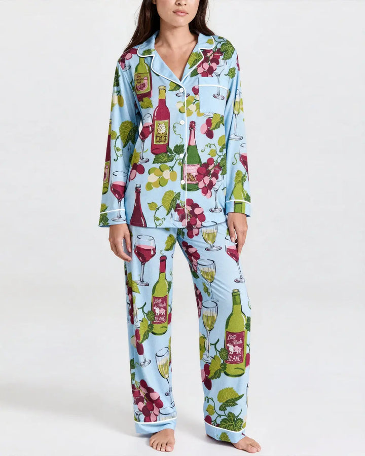 SOLACE CHICGrapes Wine Bottles Print Pajama Set