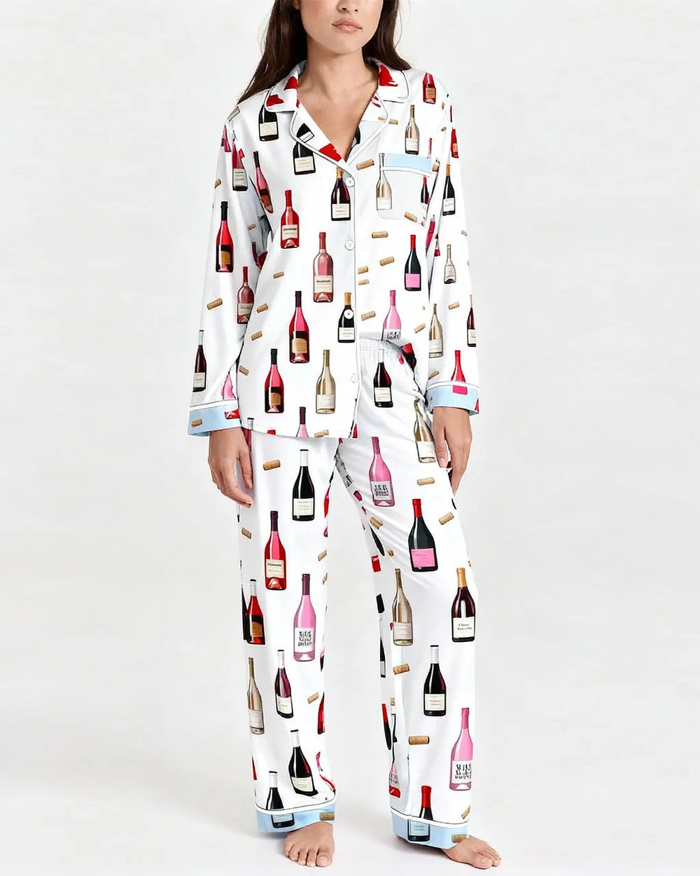 SOLACE CHICWine Bottle Print Pajama Set