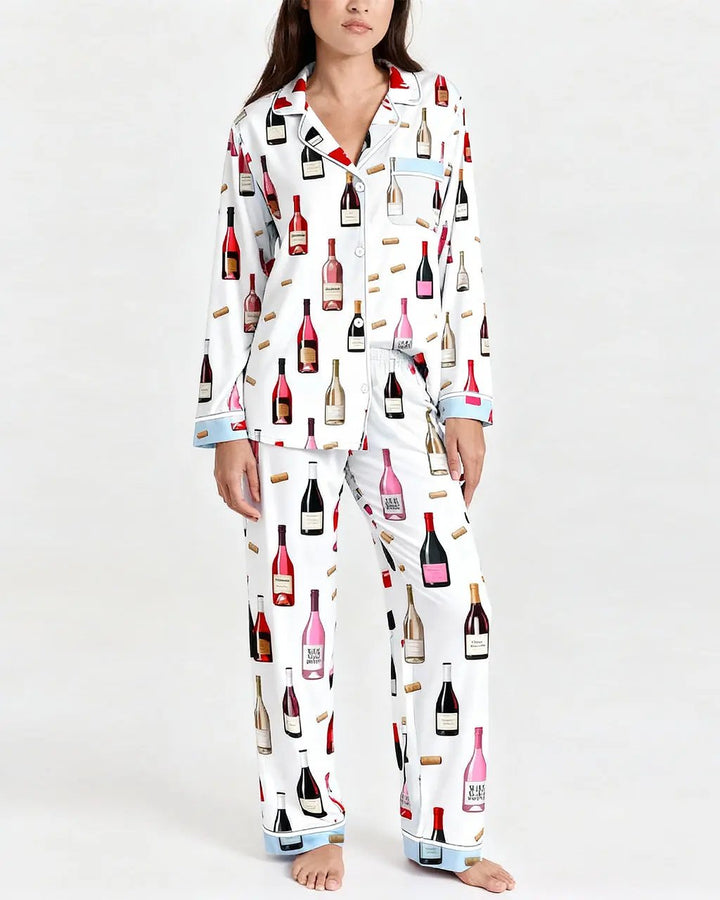 SOLACE CHICWine Bottle Print Pajama Set