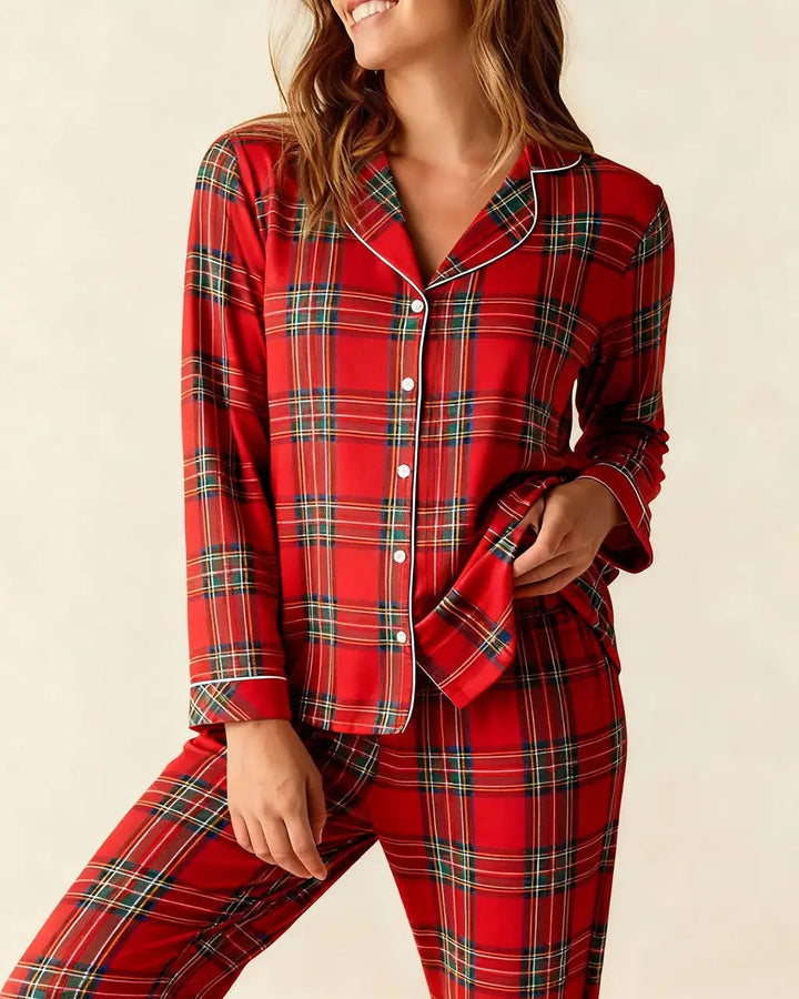 SOLACE CHICClassic Red Plaid Print Pajama Set