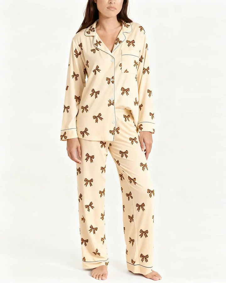 SOLACE CHICBow Leopard Print Pajama Set