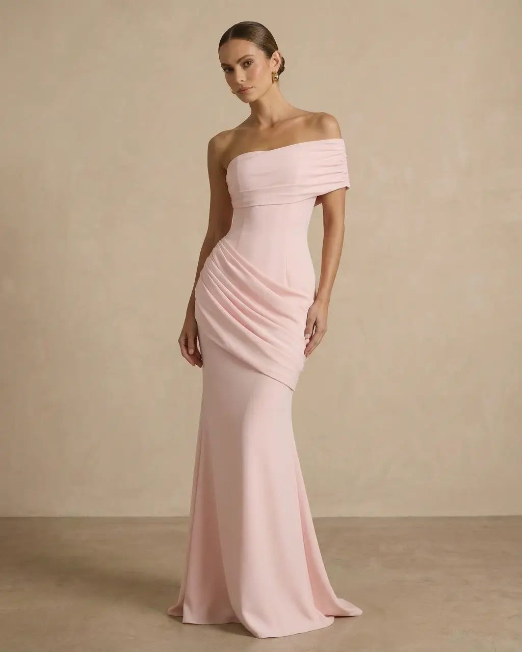 Pink Off-The-Shoulder Ruched Mermaid Maxi Dress SOLACE