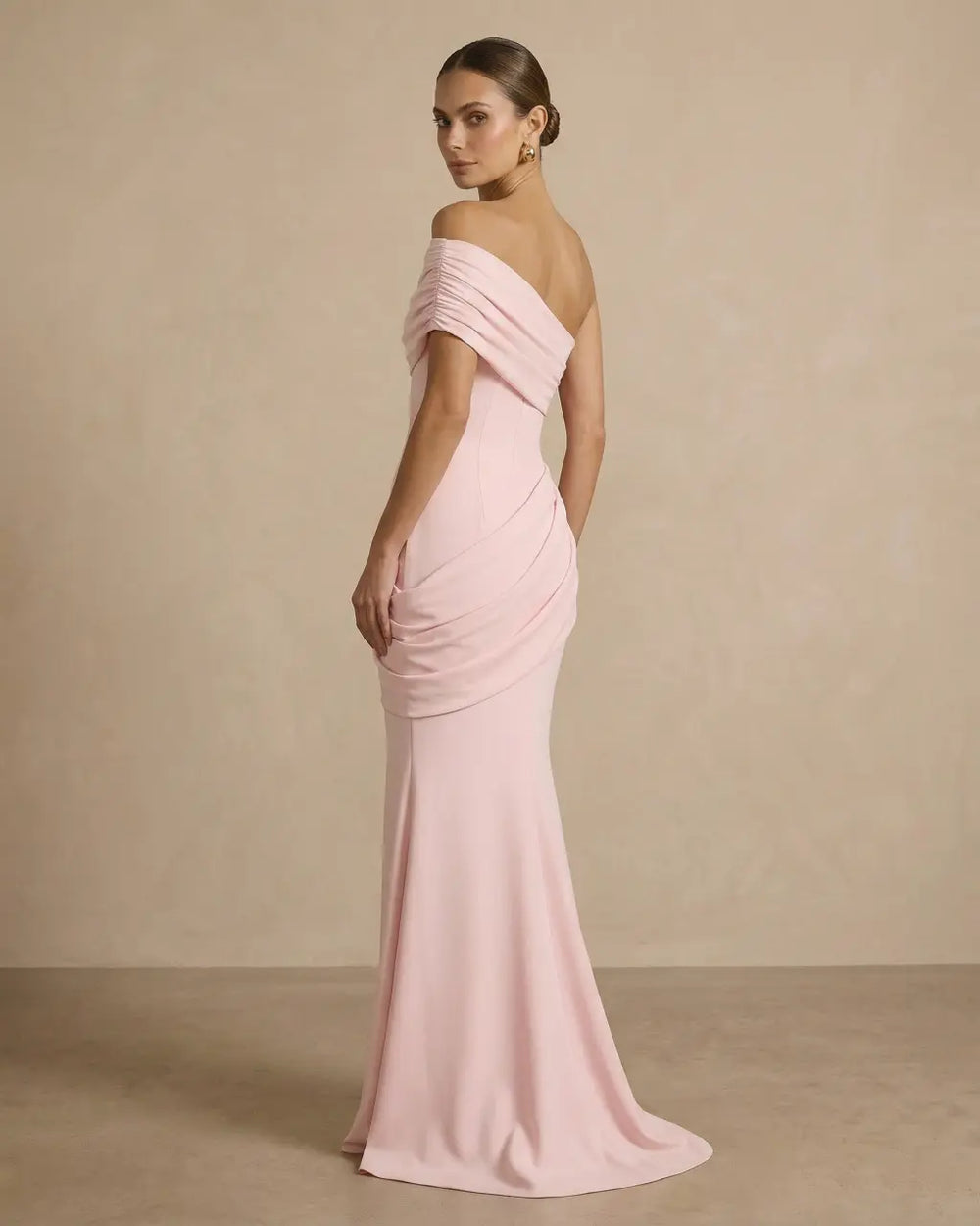 Pink Off-The-Shoulder Ruched Mermaid Maxi Dress SOLACE