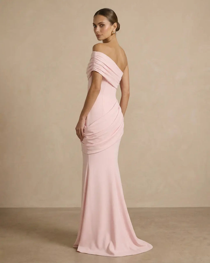 Pink Off-The-Shoulder Ruched Mermaid Maxi Dress SOLACE