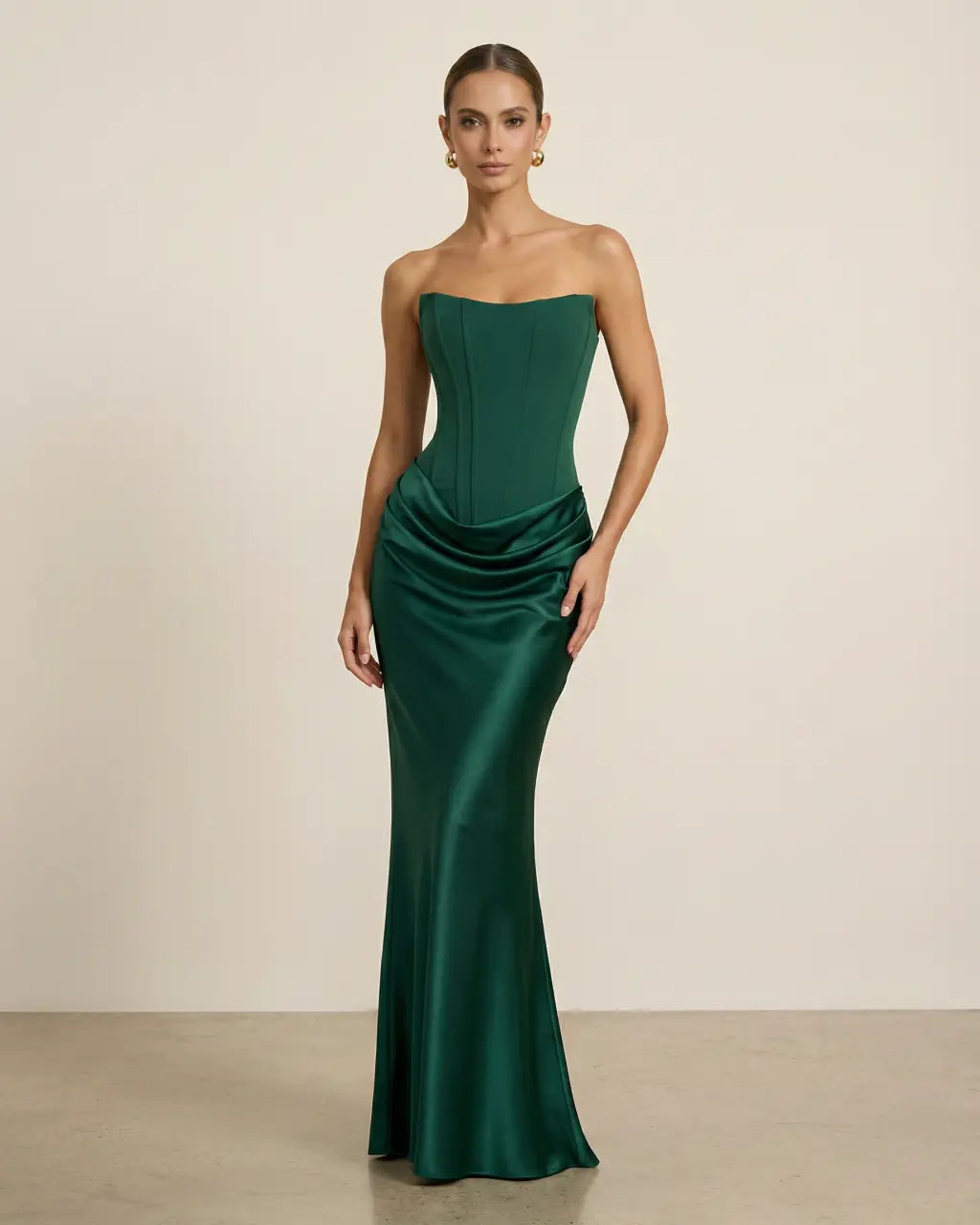 Green Strapless Corset Satin Mermaid Maxi Dress SOLACE