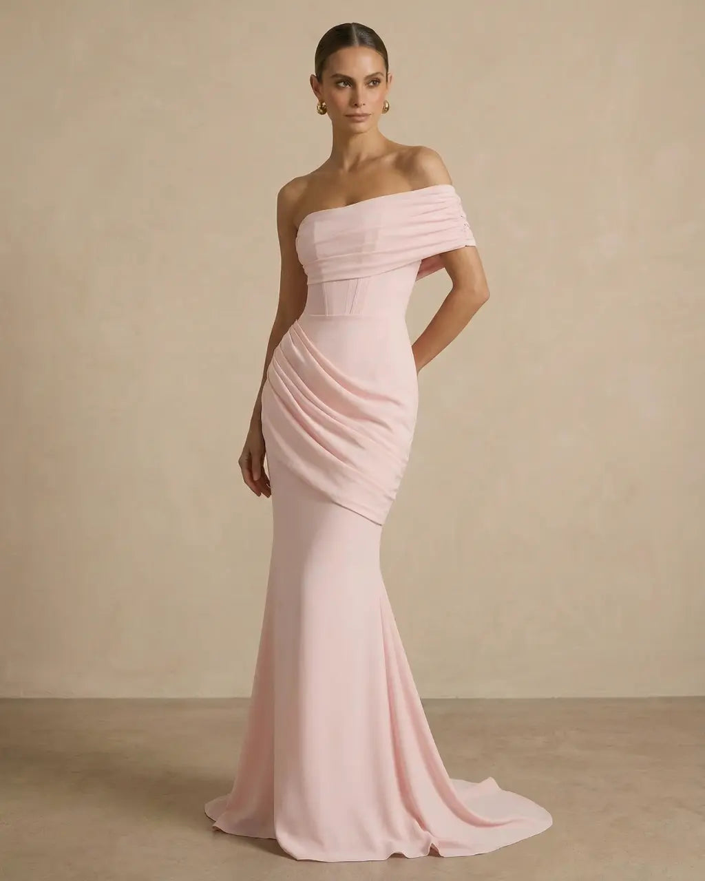 Pink Off-The-Shoulder Ruched Mermaid Maxi Dress SOLACE