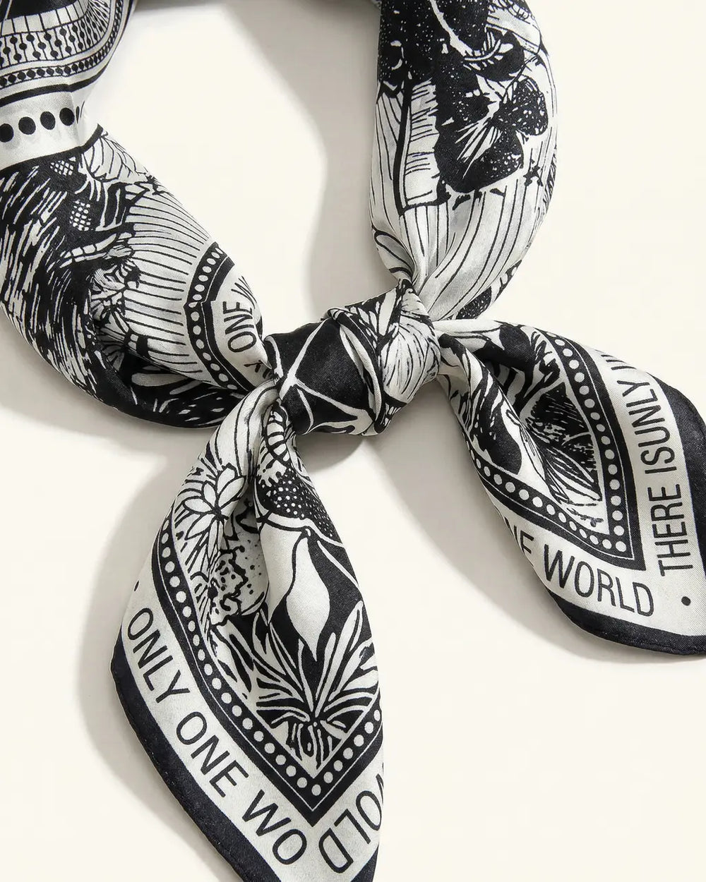 SOLACE  Black White Tropical Jungle Print Lightweight Square Boho Scarf 