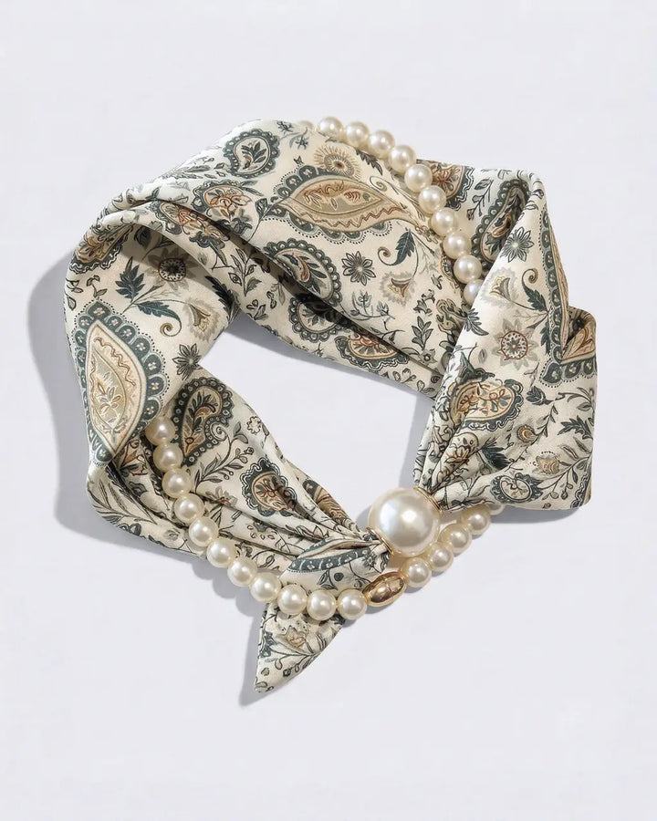 SOLACE  Vintage Green Beige Paisley Print Lightweight Square Retro Scarf 