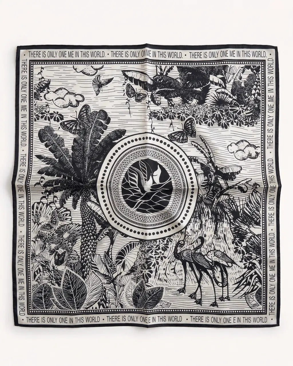 SOLACE  Black White Tropical Jungle Print Lightweight Square Boho Scarf 