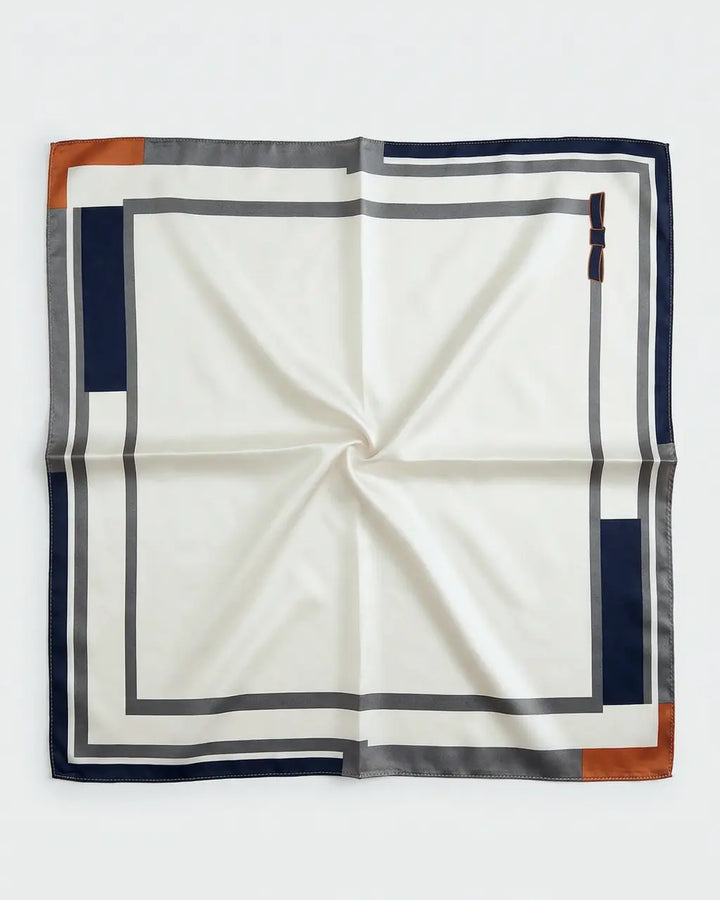 SOLACE  Navy Brown Burnt Geometric Frame Lightweight Square Scarf 