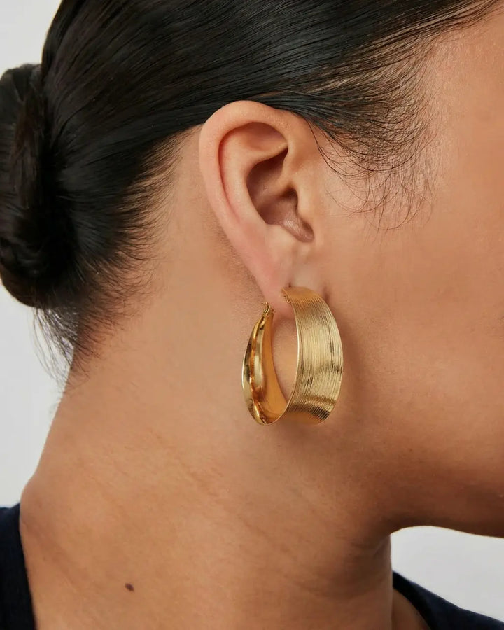 SOLACE  Gold Textured Wide Hoop Earrings 