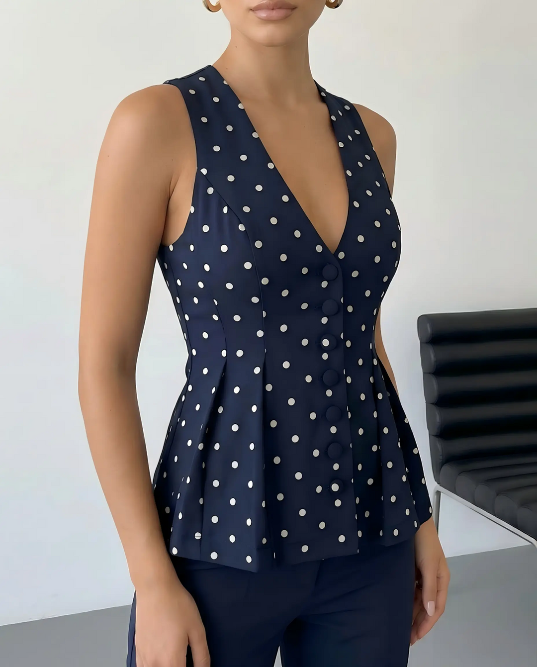 SOLACE  Polka Dot Halter Neck Peplum Top 