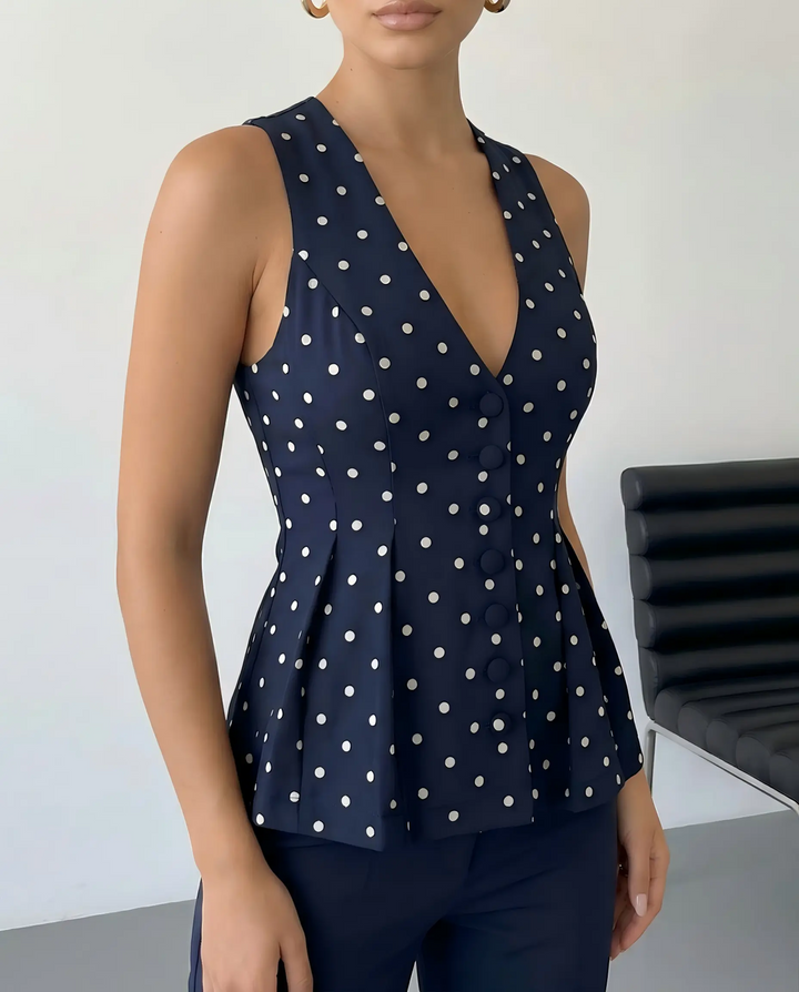 SOLACE  Polka Dot Halter Neck Peplum Top 