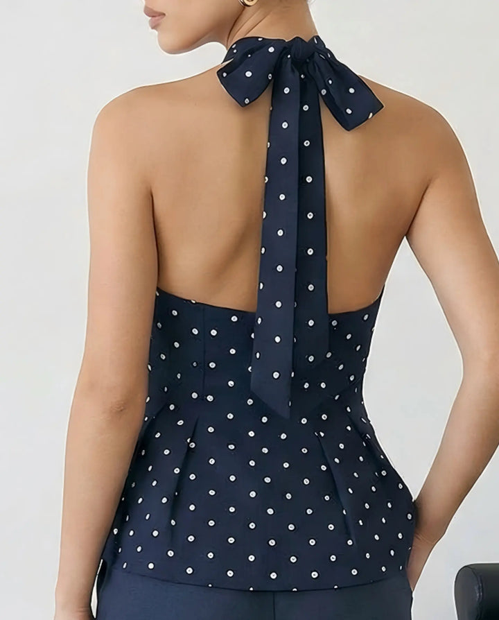 SOLACE  Polka Dot Halter Neck Peplum Top 