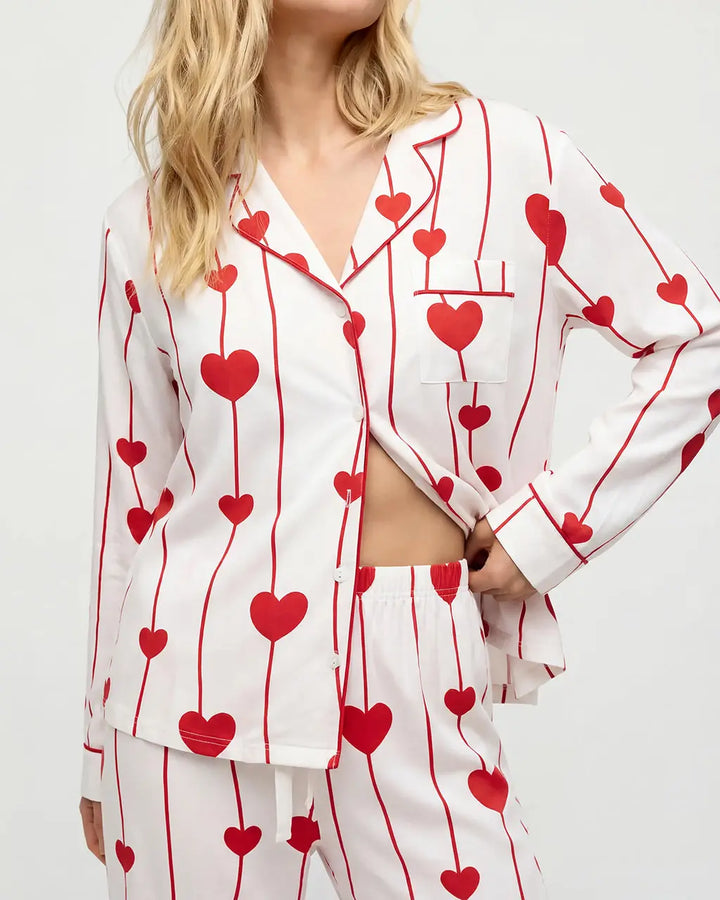 SOLACE CHICWavy Heart Print Pajama Set