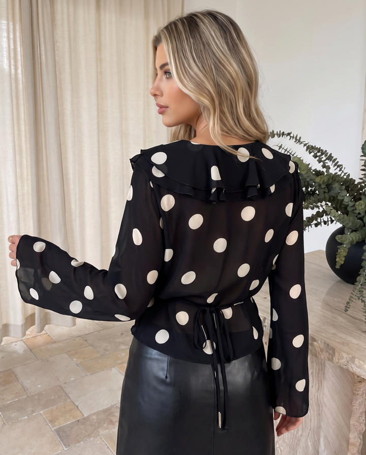 Polka Dot Sheer Chiffon Slim Fit Blouse