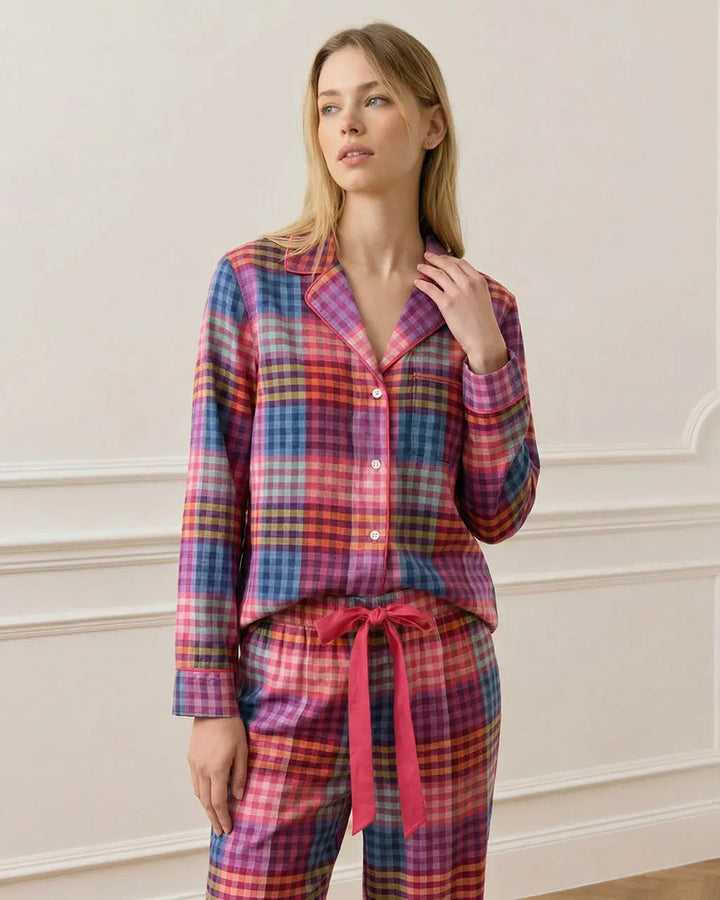 SOLACE CHICRainbow Plaid Print Pajama Set