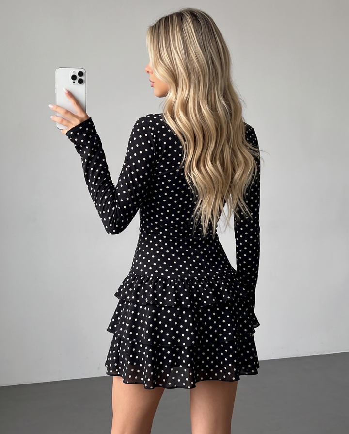 Polka Dot Long Sleeve Ruffle Mini Dress