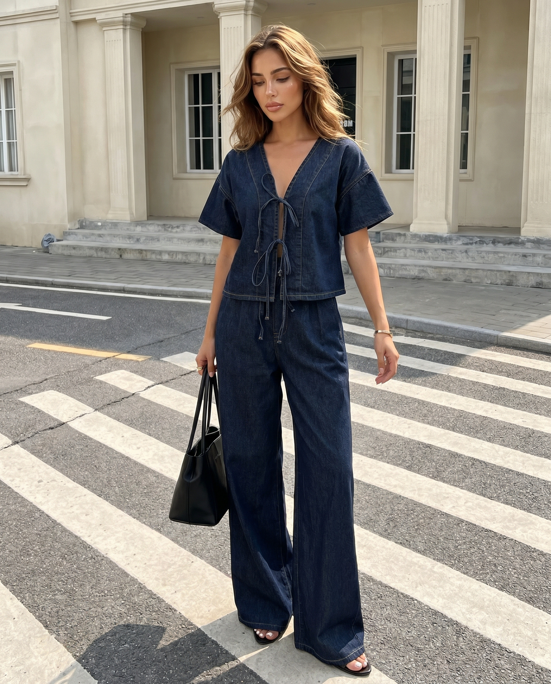 SOLACE  Dark Denim High Waisted Wide Leg Pants 