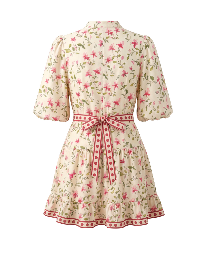Floral Print Linen Blend Puff Sleeve Mini Dress