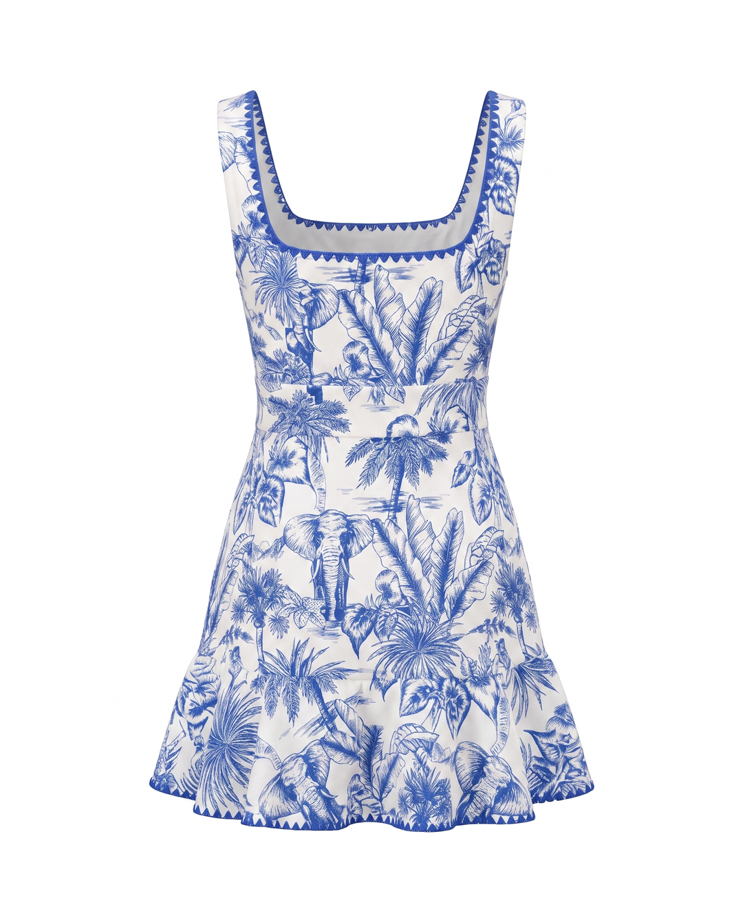 Tropical Print Square Neck Sleeveless Mini Dress