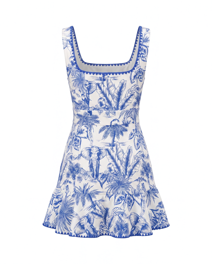 Tropical Print Square Neck Sleeveless Mini Dress