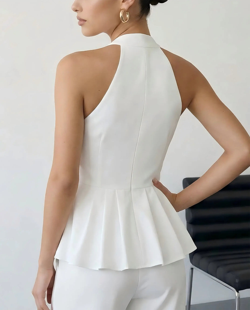 SOLACE  White Halter Neck Peplum Blouse 
