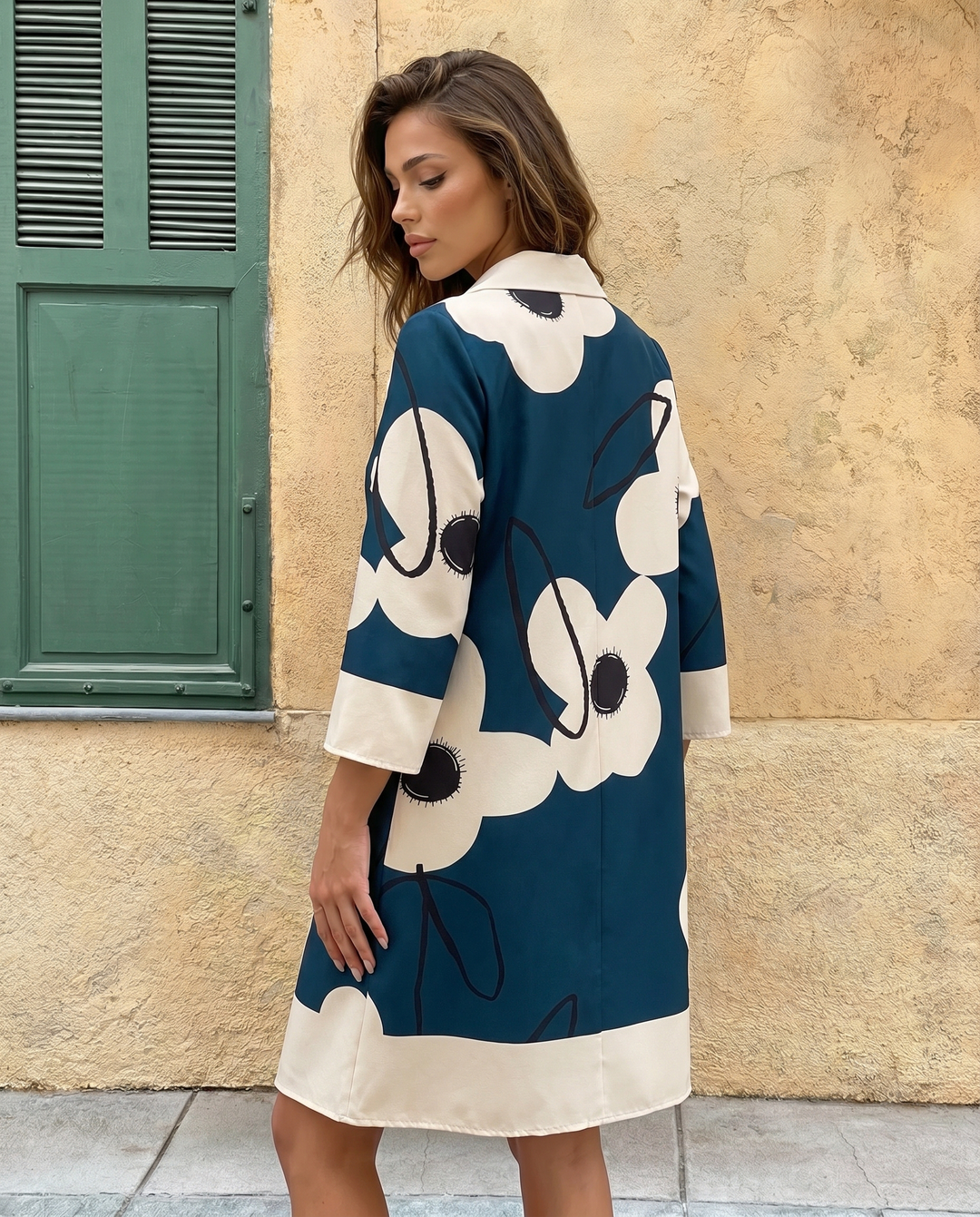 SOLACE  Blue Teal Floral Print Shirt Dress 