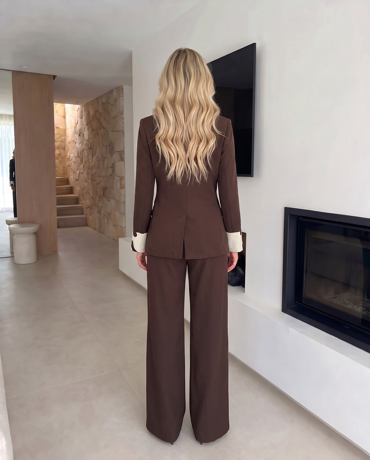 Contrast Cuff Wide Leg Pants 3 Piece Suit Set