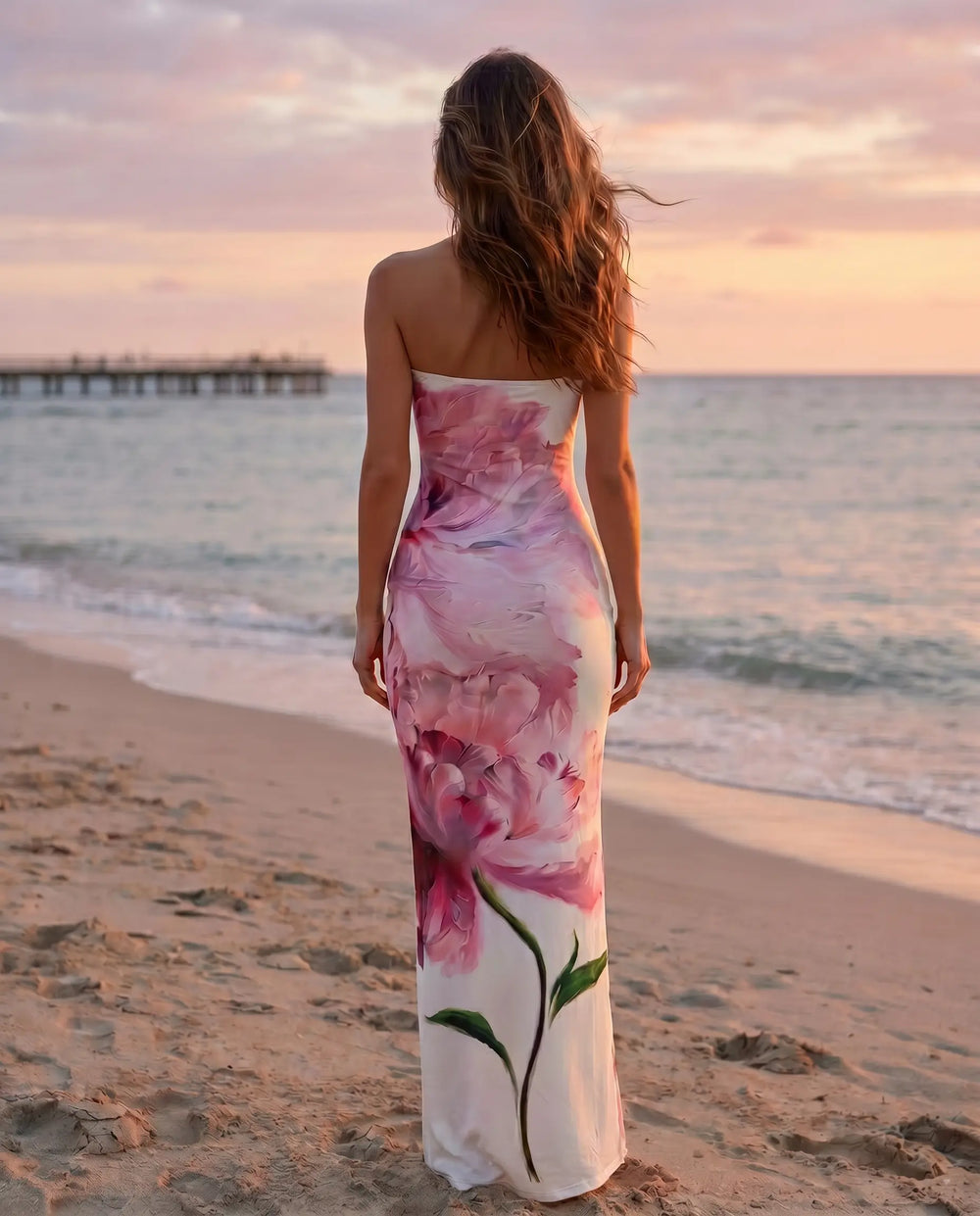 SOLACE  White Floral Print Strapless Maxi Dress 