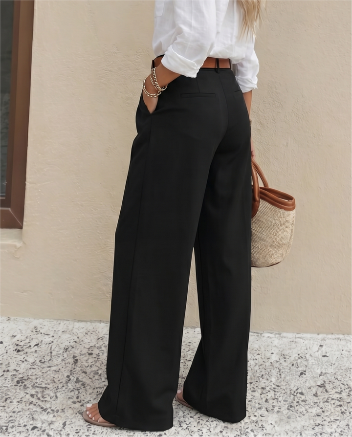 Black High Waist Double Pleat Tailored Wide Leg Suit Pants