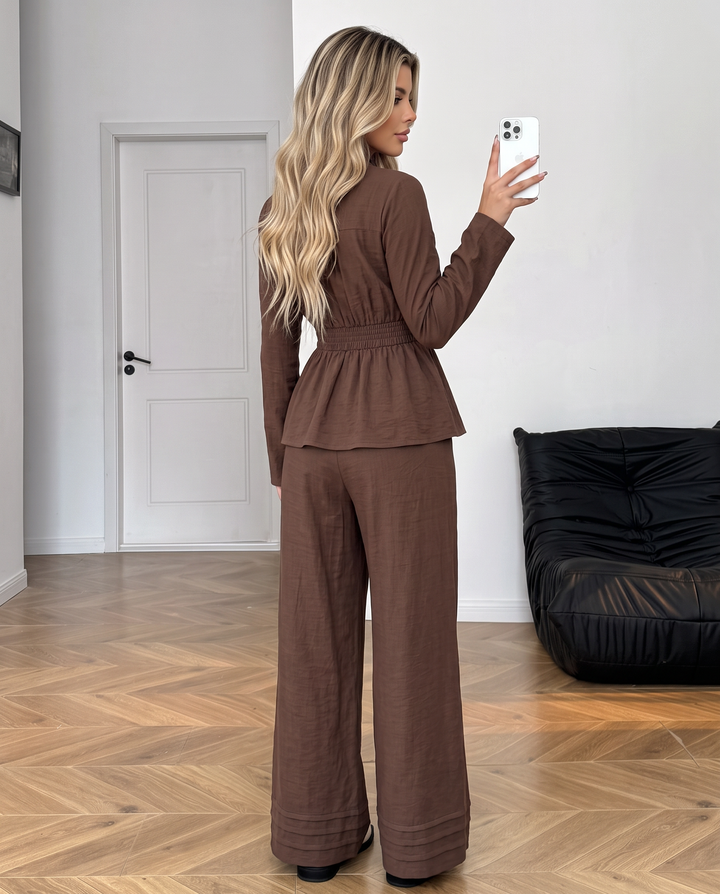 Tie‑Front Waist‑Tucked Two‑Piece Outfit