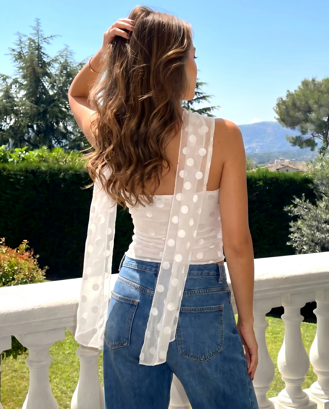 White Polka Dot Sheer Spaghetti Strap Cami Top