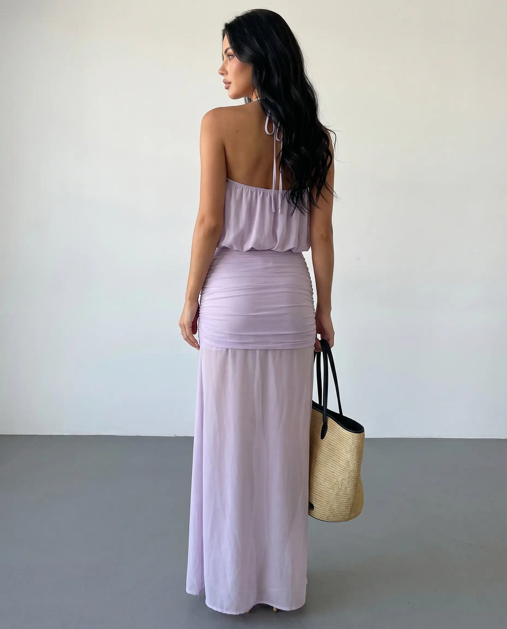 SOLACE  Lavender Flowy Chiffon Slim Fit Maxi Dress 