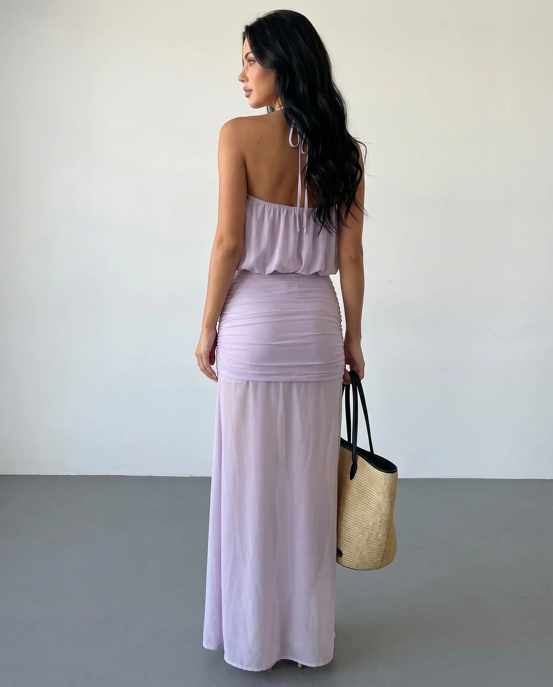 SOLACE  Lavender Flowy Chiffon Slim Fit Maxi Dress 