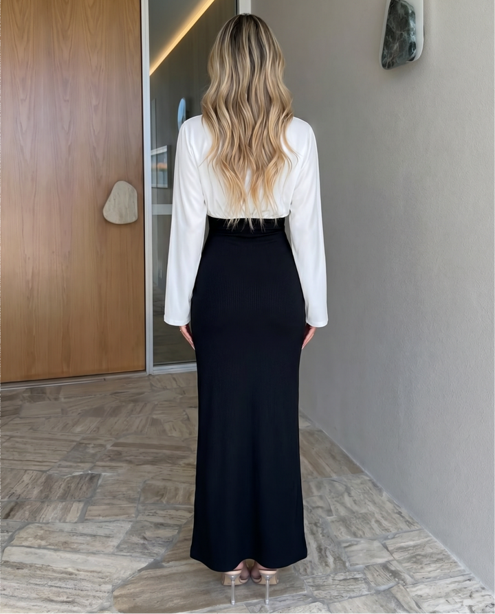 V‑Neck Long Sleeve Midi Mermaid Dress