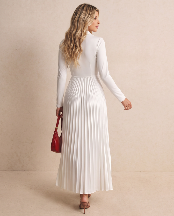 Women High Waist A-Line Pleated Midi Dress