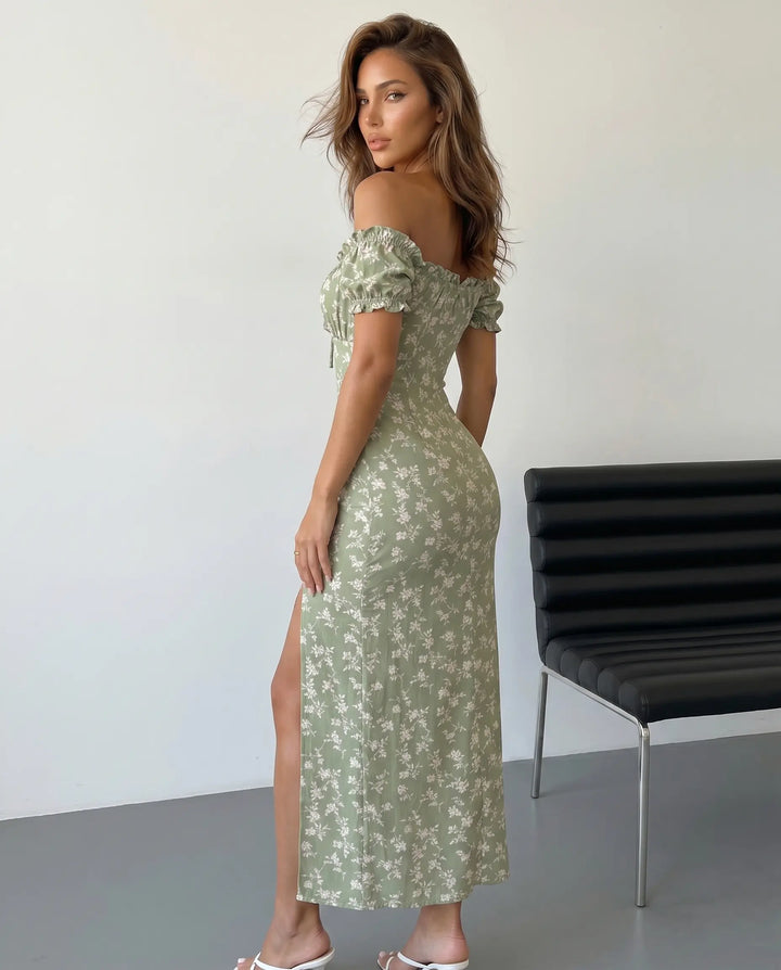 SOLACE  White Floral Print Off Shoulder Midi Dress 