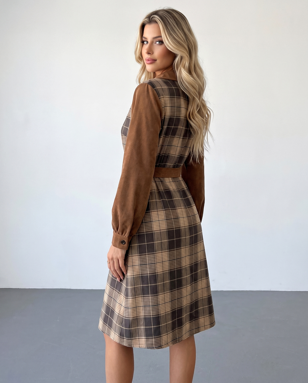 Retro Corduroy Belted A‑Line Dress