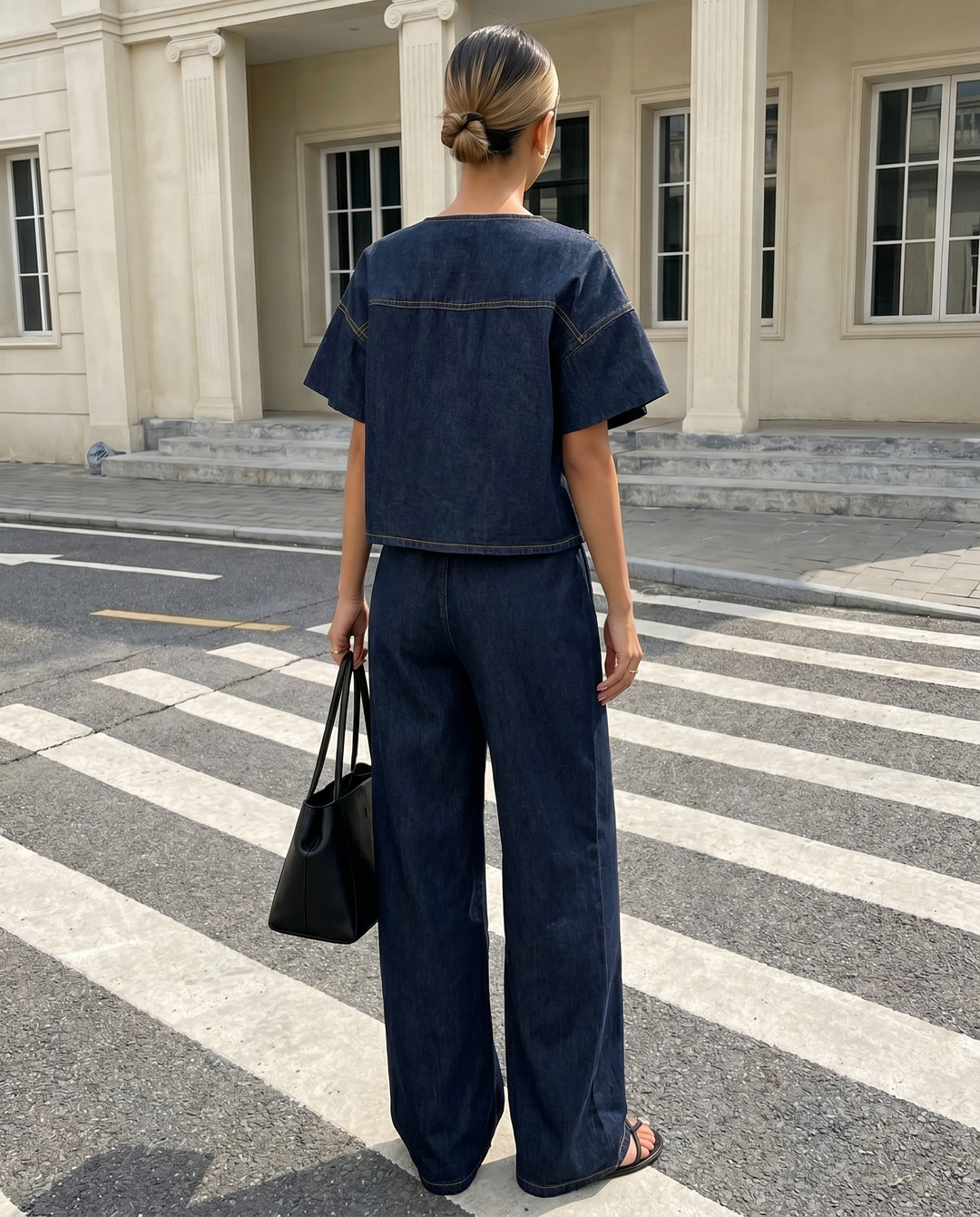 SOLACE  Dark Denim High Waisted Wide Leg Pants 