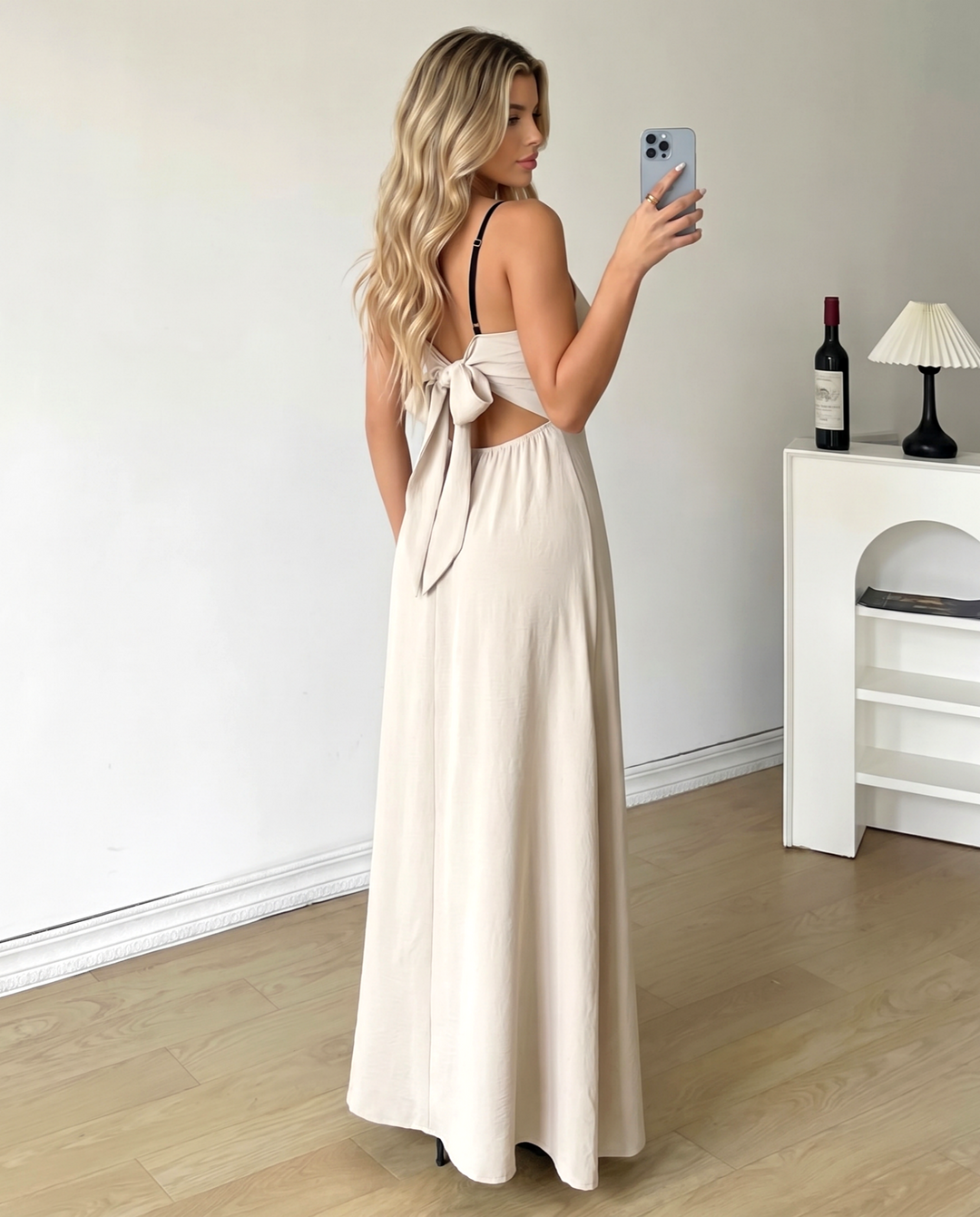 SOLACE  Cream Black Contrast Piping Spaghetti Strap Maxi Dress 