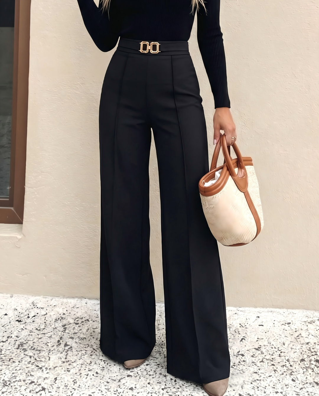 SOLACE  Black High Waist Wide Leg Dress Pants 