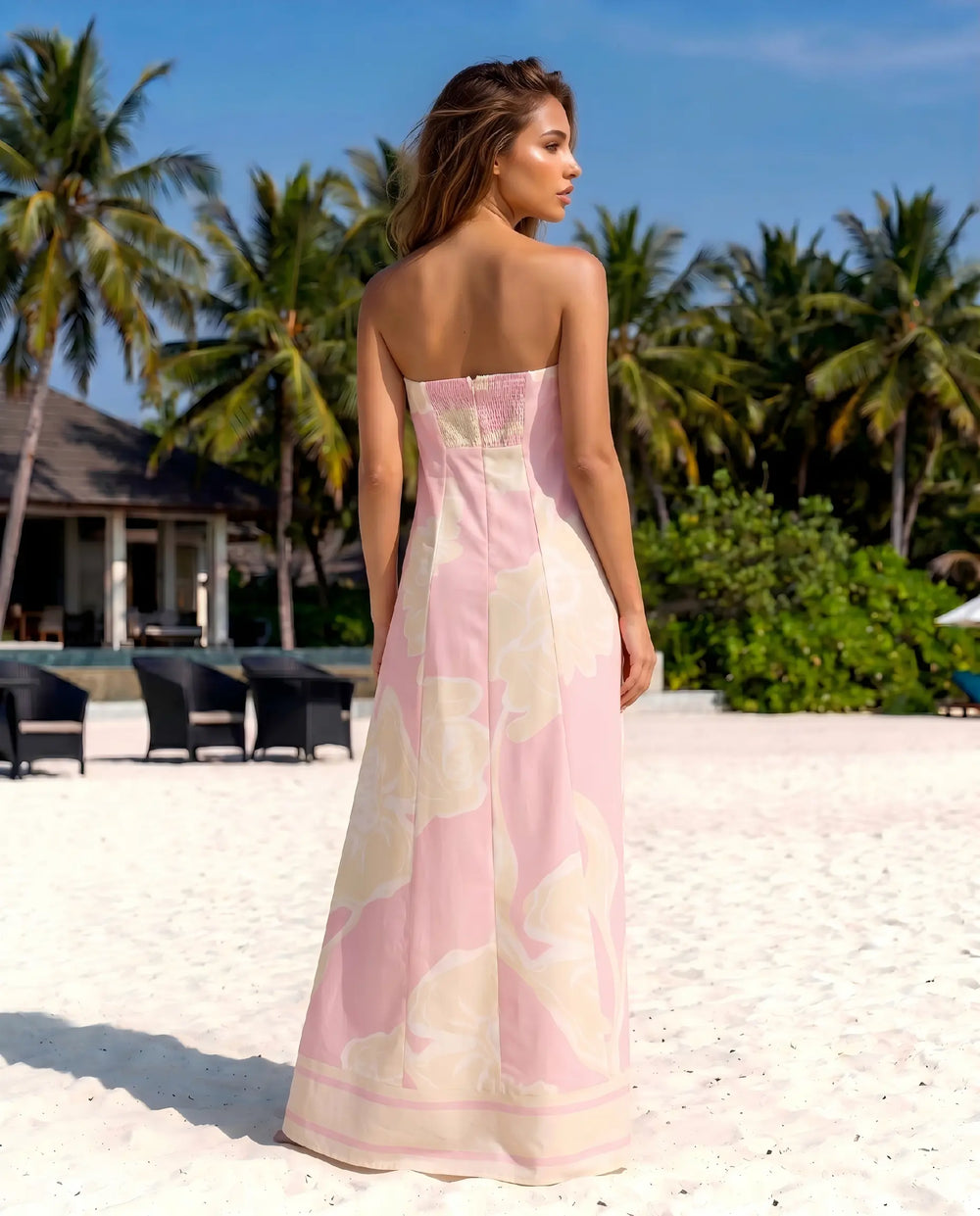 SOLACE  Pink Tropical Lemon Print Loose Fit Maxi Dress 