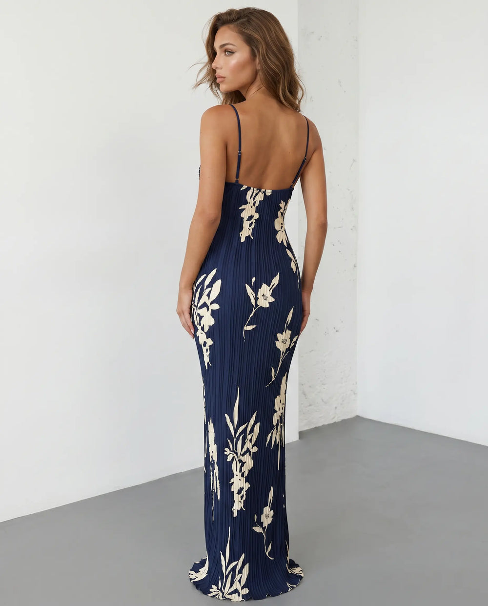 SOLACE  White Black Floral Print Twist Bust Pleated Maxi Dress 