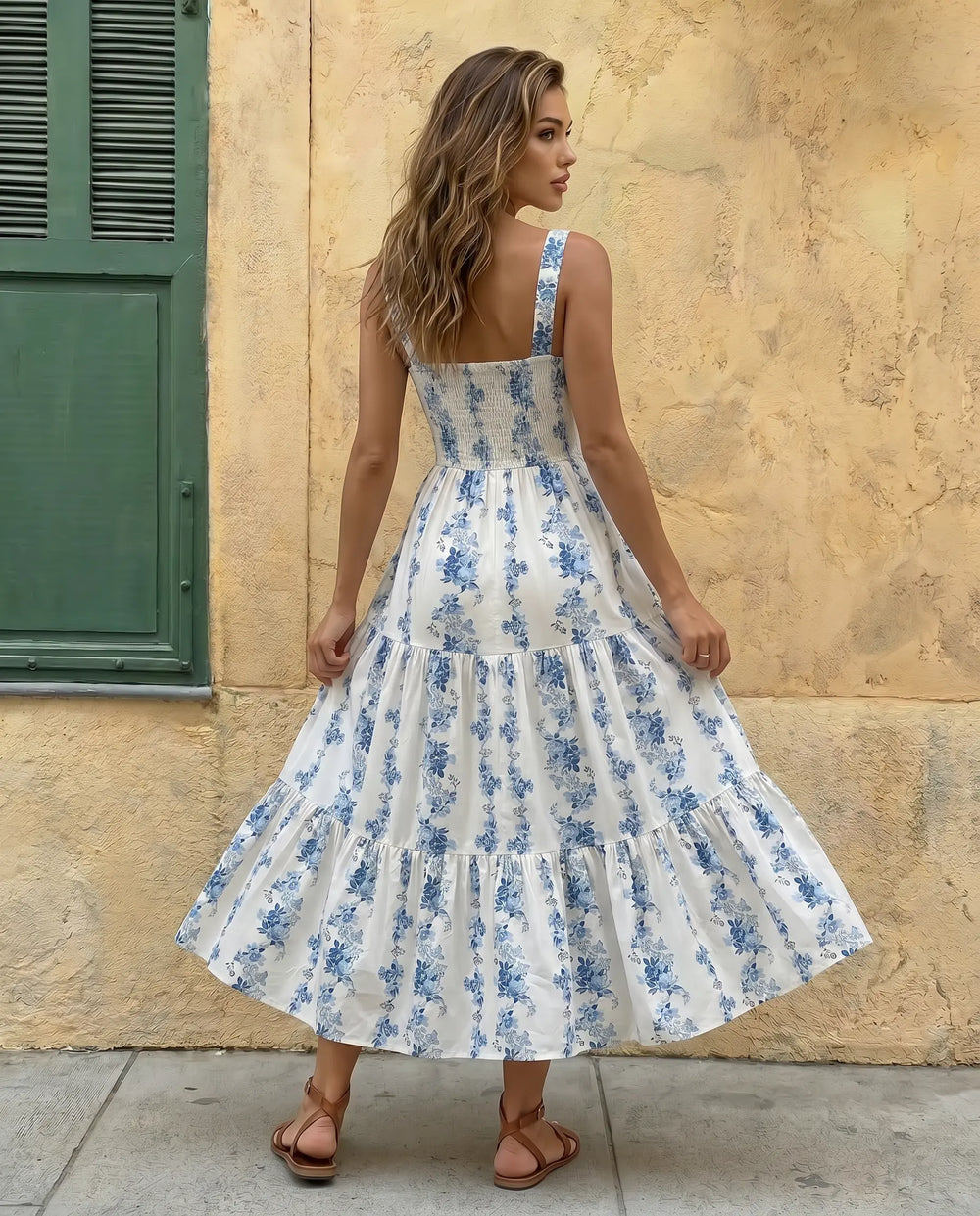 SOLACE  White Floral Print Square Neck Tiered Maxi Dress 