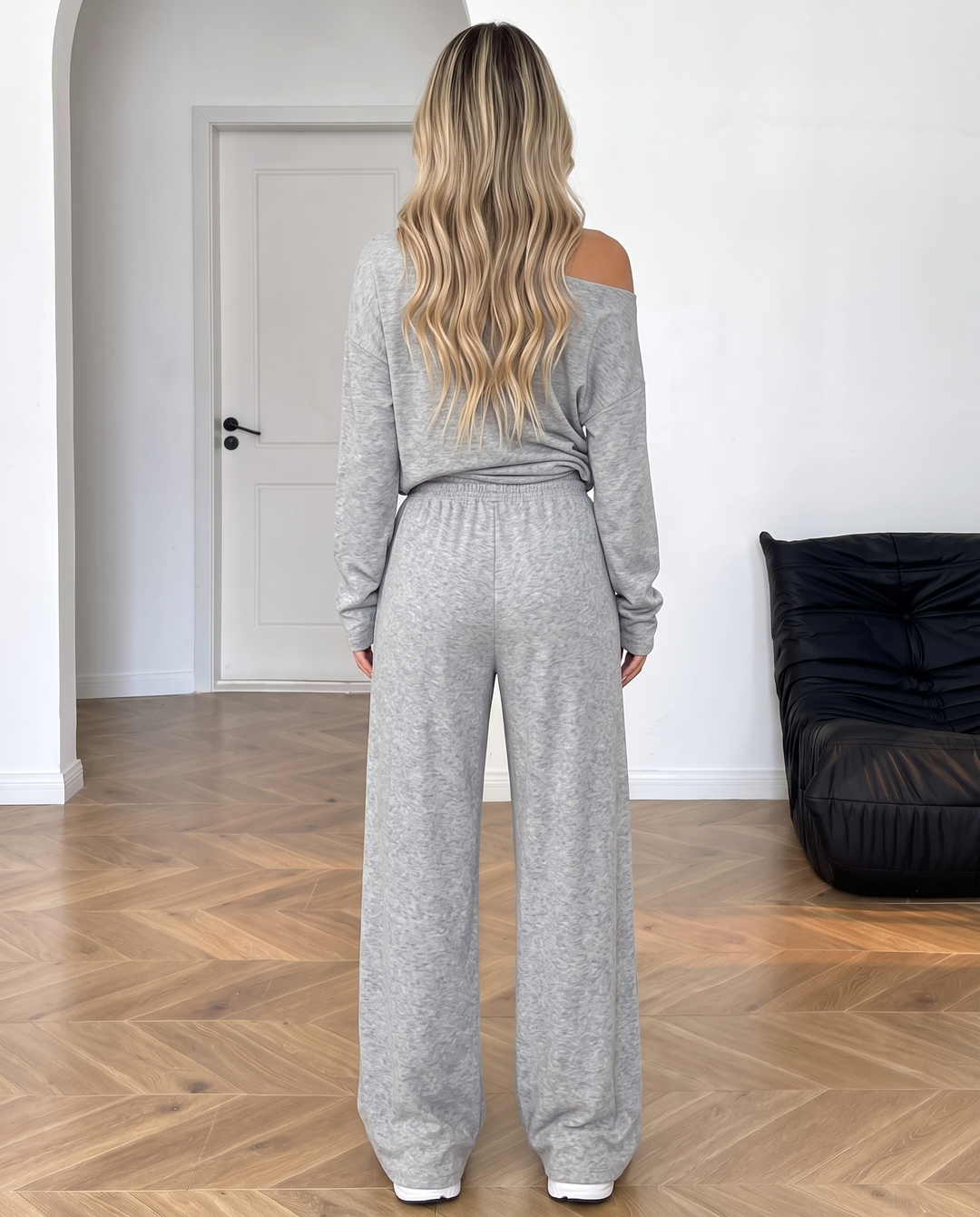 Off-Shoulder Loose Fit Soft Knit Two-Piece Loungewear Set