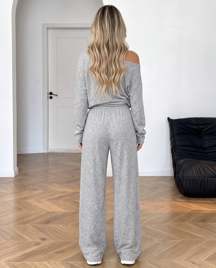 Off-Shoulder Loose Fit Soft Knit Two-Piece Loungewear Set