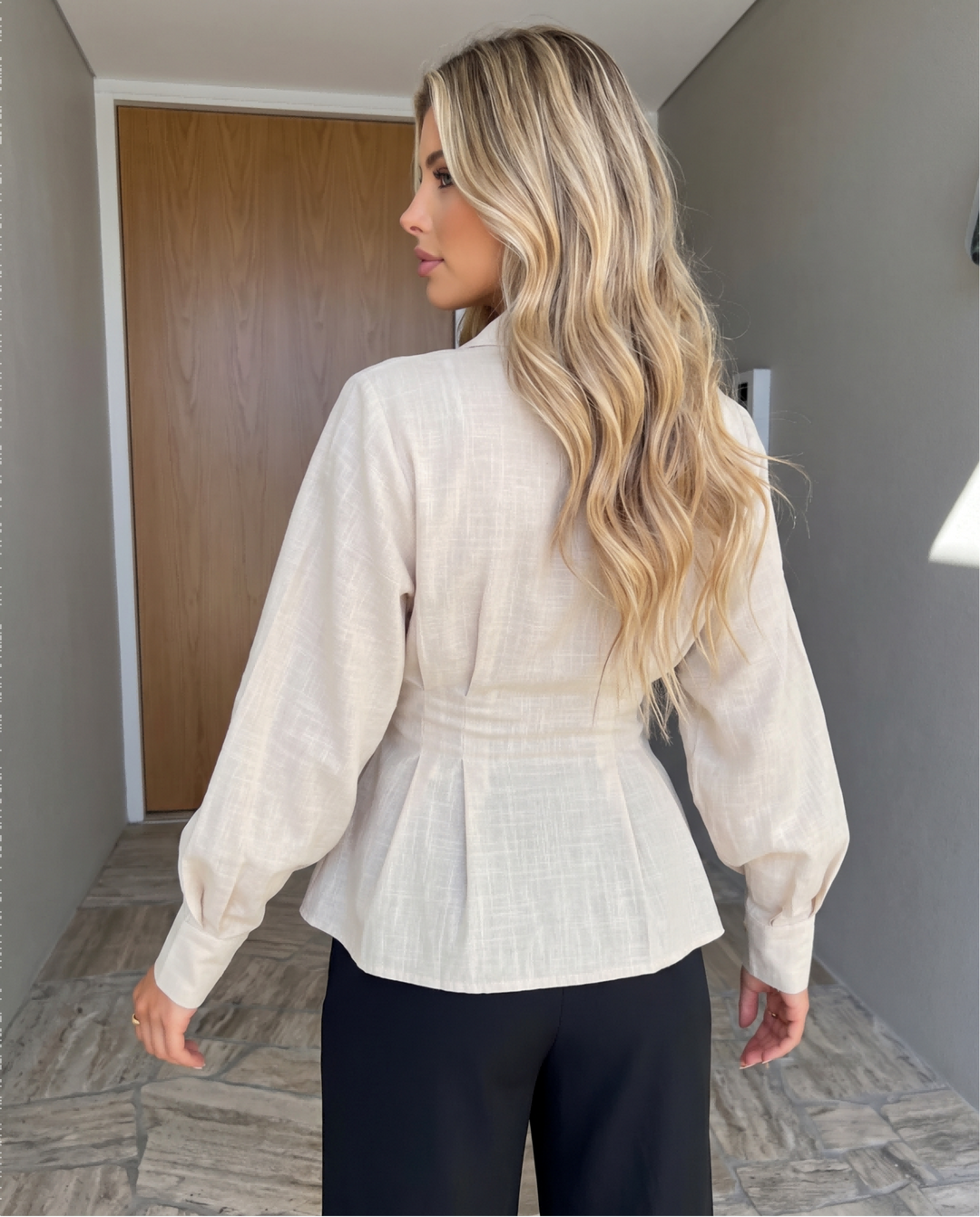 Wrap V‑Neck Metal Decor Peplum Blouse